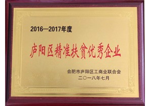 安徽鼎鑫投資集團(tuán)榮獲2016-2017年度廬陽區(qū)精準(zhǔn)扶貧優(yōu)秀企業(yè)稱號(hào)